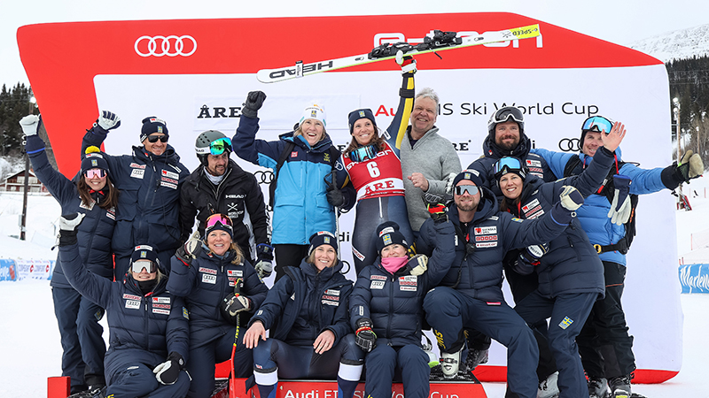 Sara Hector blev trea på världscupen storslalom i Åre 2023. 